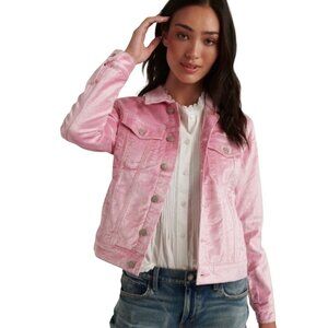 Lucky Brand Womens Pink Velvet Button-Front trucker Jacket Size L
